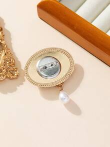 1pc Simple Design Full Rhinestone Decor Handmade Pearl Pendant Elegant Women's Brooch Suitable For Daily Wear - classic - View 2