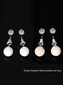 1 Par de pendientes de aro de cristal de piedra natural, bola redonda de cuarzo rosa, amatista de 8 mm, color plateado, joyería de moda simple para mujeres y niñas