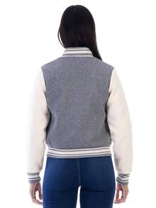 Chamarra Beisbolera Para Mujer Con Forro Interior Capitonado - Gris - Ver 2