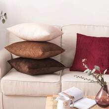 1pc Striped Throw Pillow Cover, Solid Color Cushion Cover - Beige - View 4