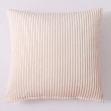 1pc Striped Throw Pillow Cover, Solid Color Cushion Cover - Beige - View 1