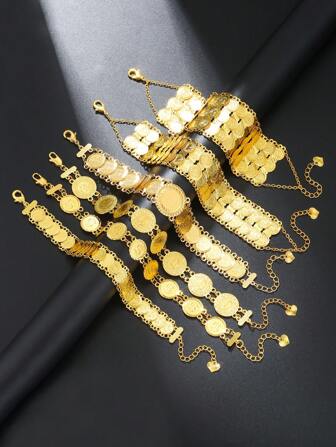 1件歐美風金幣珠寶手鍊裝飾