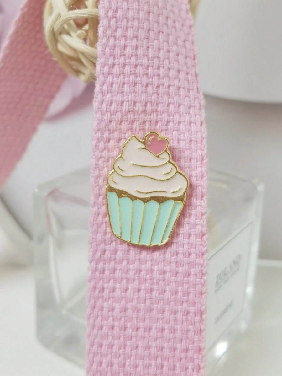1只卡通食物造型胸針,帶有心形和蛋糕造型,多功能金屬胸針適用於衣物和包包 - 彩色 - 查看 1