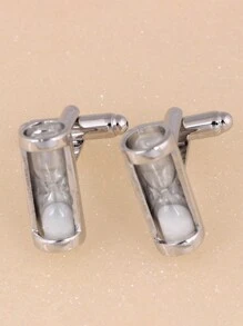 2pcs Men's Hourglass French Cufflinks With Glass Bottle & Patterned Sleeve Buttons - hourglass style - View 2