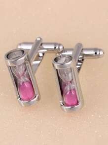 2pcs Men's Hourglass French Cufflinks With Glass Bottle & Patterned Sleeve Buttons - hourglass style - View 5