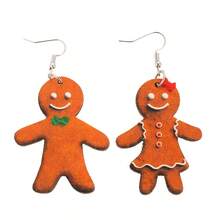 1 對卡通可愛薑餅人創意木製吊式耳環,聖誕禮物 - 彩色 - 查看 3