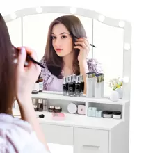 Vanity Desk With Large Lighted Mirror Valentine's Day Gift, 43.3" Makeup Vanity Table With 7 Drawers & 10 Lights Bulbs, 3 Lighting Colors, Make Vanity Desk, Vanity Table For Women Girls - 白色 - 查看 6