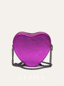 CEZIRA CEZIRA Heart Decor Double Handle Purse Elegant Solid Color Handbag Women's Zipper Shoulder Bag For Work Novelty Heart Shape Purse Contrast Color Rainbow Stripe Women PU Vegan Leather Shoulder Bags Long Chain Cross Body Handbags, Fashionable Rainbow Bag, Fashionable Colorful Purse For Women, Fashionable Heart Purse, Perfectly Match With Valentine's Day Dress