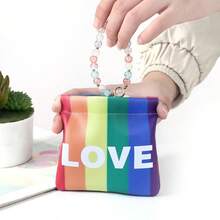 1個粉色pu材質手提式彈頭化妝包,簡約時尚,適用於口紅/小物品收納,輕奢手機/耳機包,適合女孩使用 - 粉色 - 查看 6