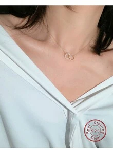 A Beautiful Women's Daily Accessory Faux Pearl In Geometric Circle Design S925 Collarbone Chain - Gold Color - View 6