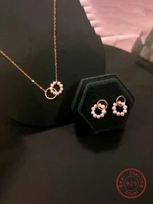 A Beautiful Women's Daily Accessory Faux Pearl In Geometric Circle Design S925 Collarbone Chain - Gold Color - View 3