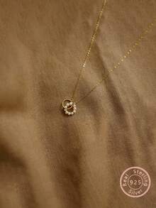 A Beautiful Women's Daily Accessory Faux Pearl In Geometric Circle Design S925 Collarbone Chain - Gold Color - View 1