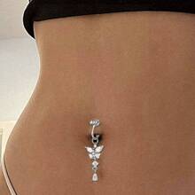 1Pc Butterfly Fake Belly Ring - Silver - View 2