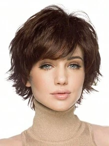 Của phụ nữ Đúng mốt 10-inch Ngắn lông tơ Sâu Nâu Bob Tóc giả Với Sọc , Thích hợp Đối với Mặc hàng ngày - Dark Brown - Xem 2