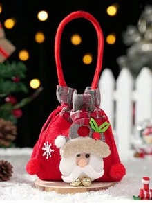 1個聖誕節禮物袋蘋果印花手提袋,適用於成人、兒童生日派對,聖誕節裝飾