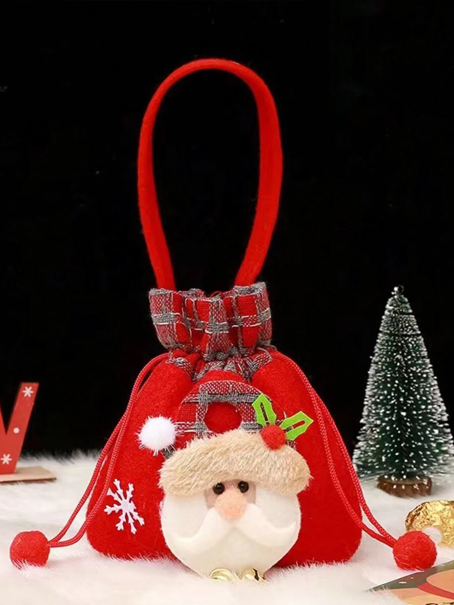 1個聖誕節禮物袋蘋果印花手提袋,適用於成人、兒童生日派對,聖誕節裝飾