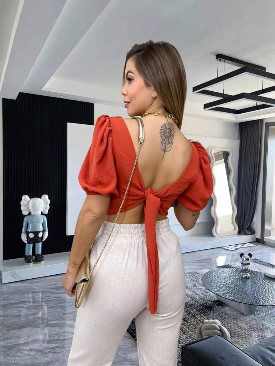 Women Tops - Màu Cam cháy - Xem 1
