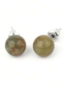 1 Par de pendientes de aro de cristal de piedra natural, bola redonda de cuarzo rosa, amatista de 8 mm, color plateado, joyería de moda simple para mujeres y niñas