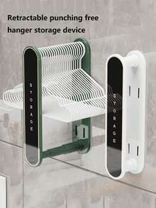 1pc New Style Retractable Clothes Hanger Without Drilling, Multifunctional Storage Rack For Household Balcony/wall-mounted Drying Shelf Organizer - Black and White - View 1