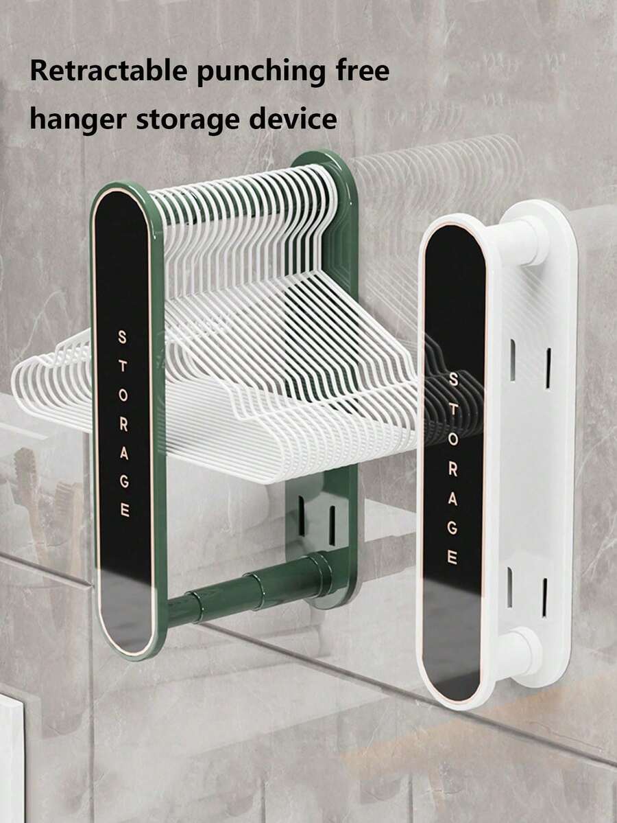 1pc New Style Retractable Clothes Hanger Without Drilling, Multifunctional Storage Rack For Household Balcony/wall-mounted Drying Shelf Organizer - Black and White - View 1