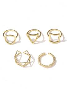 5pcs Simple & Personalized Stackable Rings Set - Gold - View 5