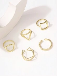 5pcs Simple & Personalized Stackable Rings Set - Gold - View 4