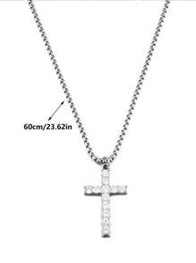 1pc Hip Hop Cross Pendant Necklace With Rhinestone Decor For Men, Street Style And Personalized Fashion Accessory - Silver - View 5