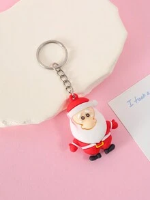 1pc Christmas Gift Keychain Keyring Cartoon 3d Santa Claus Pendant Handmade Key Holder Ornament - Red - View 2