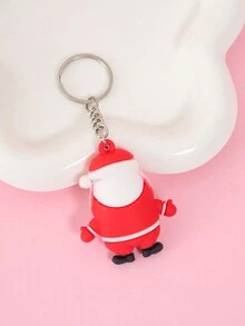 1pc Christmas Gift Keychain Keyring Cartoon 3d Santa Claus Pendant Handmade Key Holder Ornament - Red - View 3