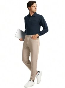 G Gradual 男款高爾夫長褲,帶拉鍊,腰帶,6個口袋,卡其色,彈性修身跑步、健身、瑜伽、旅行、日常、休閒、商務、辦公、工裝