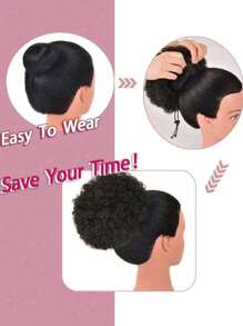 Afro Puff Drawstring Ponytail Kinky Curly Bun Hair Synthetic Short Extensions Hairpieces Updo Hair for  Girls - Black - View 6