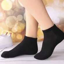 5双装男士运动袜，时尚户外跑步袜，舒适日常穿着。男士运动袜，适合跑步、健身和篮球运动，冬夏皆宜。[5/10/15/20/30/40/50/60/100/150/200/250双] - 黑色 - 查看 2