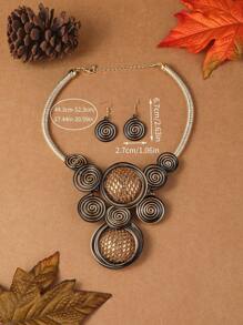 Set de 3 piezas de collar y aretes bohemios, africanos y coreanos hechos a mano con alambre de aluminio multicapa exagerado, brillante para vacaciones, fiestas, playa y estilo vintage