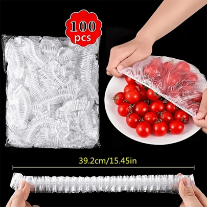 100/50pcs Disposable Fresh-Keeping Film, Disposable Plastic Wrap Household  Kitchen Refrigerator Leftover Rice Fruit Food Plastic Sealed Fresh Cover, Anti-Odor Leak-Proof Dust-Proof Freezer Cover, Refrigerator Fresh Keeping Cover, Kitchen Accessories, Only Suitable For Small Plates With A Diameter Of 7.87in