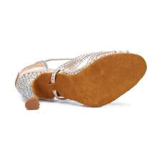 1 Pair Apricot Diamond Decor Satin Fashionable Comfortable High Heeled Latin & Chacha Dance Shoes
