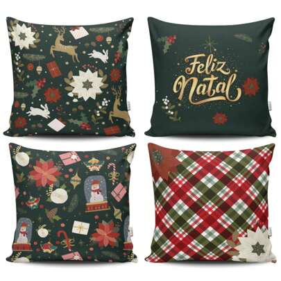Kit com 4 Capas para Almofadas Decorativas Natalinas Ref. 11