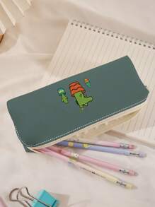 1pc Cactus Pattern Double-sided Printed Corduroy Pencil Case - Multicolor - View 5