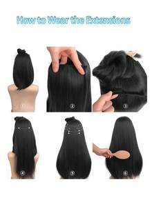 22英寸合成纖維7片夾式直髮髮片,熱阻纖維材質【黑棕色和米色4h613】 - 間色 - 查看 8