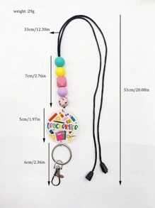 1pc Teacher Appreciation Silicone Beaded Lanyard With Acrylic Badge And Detachable Silicone Keychain - Multicolor - View 6