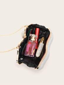 Lip Shaped Diamond Clutch With Metal Chain For Evening Party - Silver - View 3