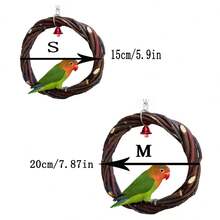 1入蘋果樹枝編織的鳥玩具環,鸚鵡吊環,鳥類鞦韆,鳥籠架葡萄藤環,啃咬玩具 - 咖啡棕 - 查看 2