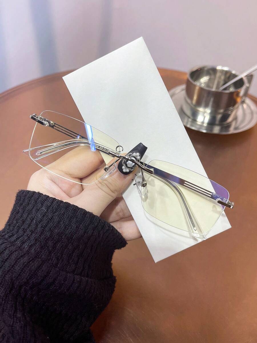 1 pieza Gafas cuadradas ultraligeras sin montura de metal para hombre - Plateado - Ver 1