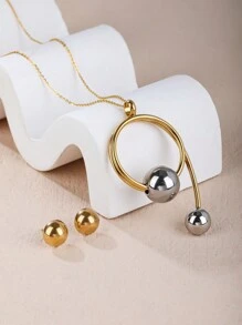 9號形狀金鋼彩色耳環,半圓鋼球設計 - 銀色 - 查看 1