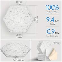 12入組隔音泡棉板 12" X 10" X 0.4"-具自粘性,防火,時尚六角形設計,非常適合減少噪音和消除回音(nrc> 0.9) - 橘色 - 查看 3