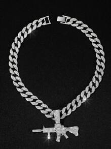 1只男士個性化合金立體鑽石槍吊墜項鍊,歐美男士嘻哈酷炫、霸氣項鍊 - 嘻哈吊墜 - 查看 5