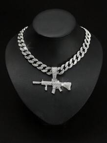 1只男士個性化合金立體鑽石槍吊墜項鍊,歐美男士嘻哈酷炫、霸氣項鍊 - 嘻哈吊墜 - 查看 2