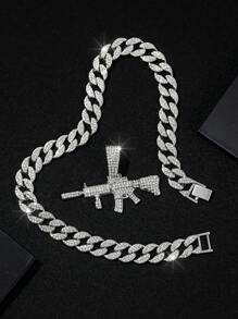 1只男士個性化合金立體鑽石槍吊墜項鍊,歐美男士嘻哈酷炫、霸氣項鍊 - 嘻哈吊墜 - 查看 8