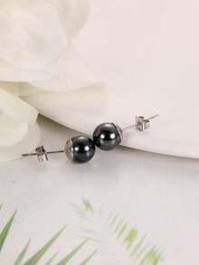 1 对不锈钢耳环，带黑色赤铁矿，时尚耳环珠宝装饰礼物，适合女性圣诞节万圣节礼物