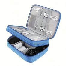 簡單便攜拉鍊收納袋,輕量級數據線組織者,商務旅行,學校,大學,辦公室旅行袋充電器收納盒 - 藍色 - 查看 5