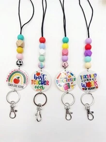 1pc Teacher Appreciation Silicone Beaded Lanyard With Acrylic Badge And Detachable Silicone Keychain - Multicolor - View 1